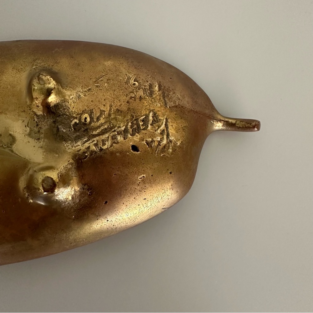 Vintage 1940s Virginia Metalcrafters Brass Calathea Leaf Dish Tray 10.5"l - Picture 3 of 8